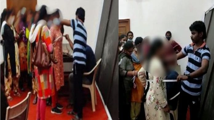 The male tailor took the measurement of the uniform of the female policemen, there was a ruckus after the photo went viral Men tailor taking measurements of women constables photo viral