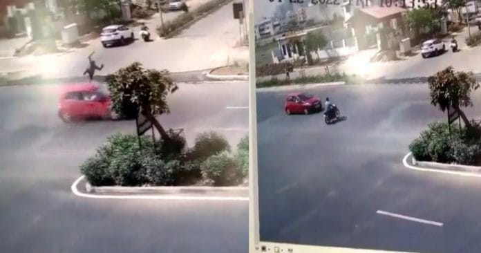A young man jumped 6 feet in the air due to a car collision in Ghaziabad A young man jumped 6 feet in the air due to a car collision in Ghaziabad